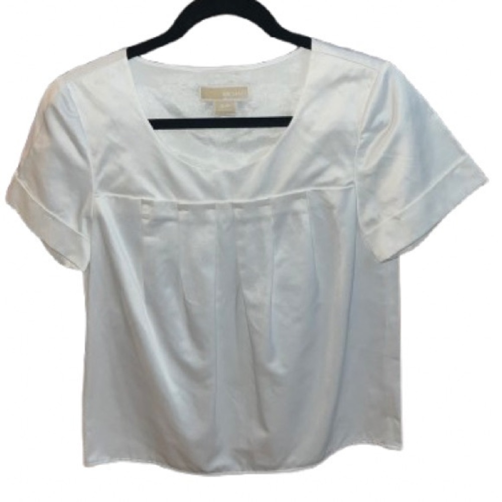 Michael Kors white scoop neckline gathered front short sleeve blouse top size S